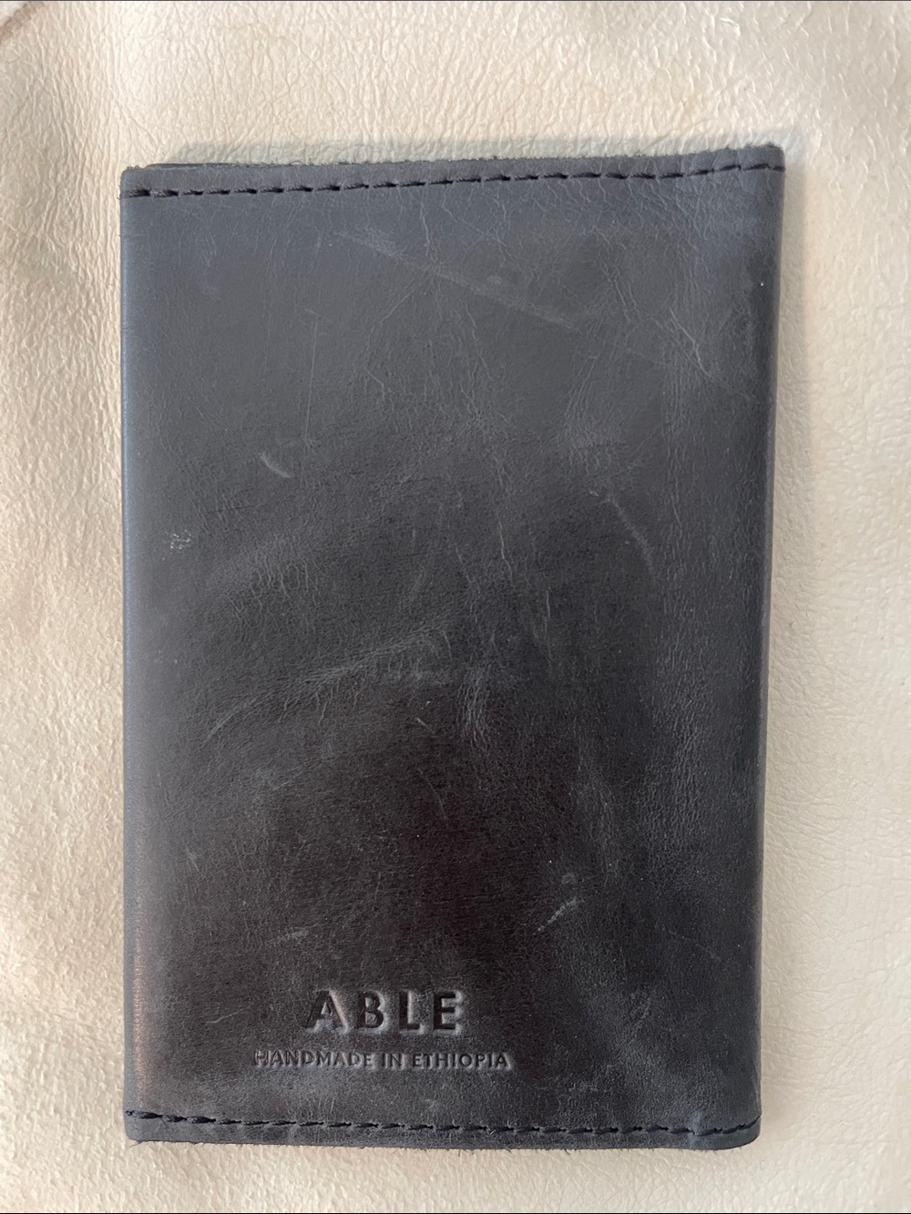 Able Black Leather Travel Wallet with Embossed Logo Passport
